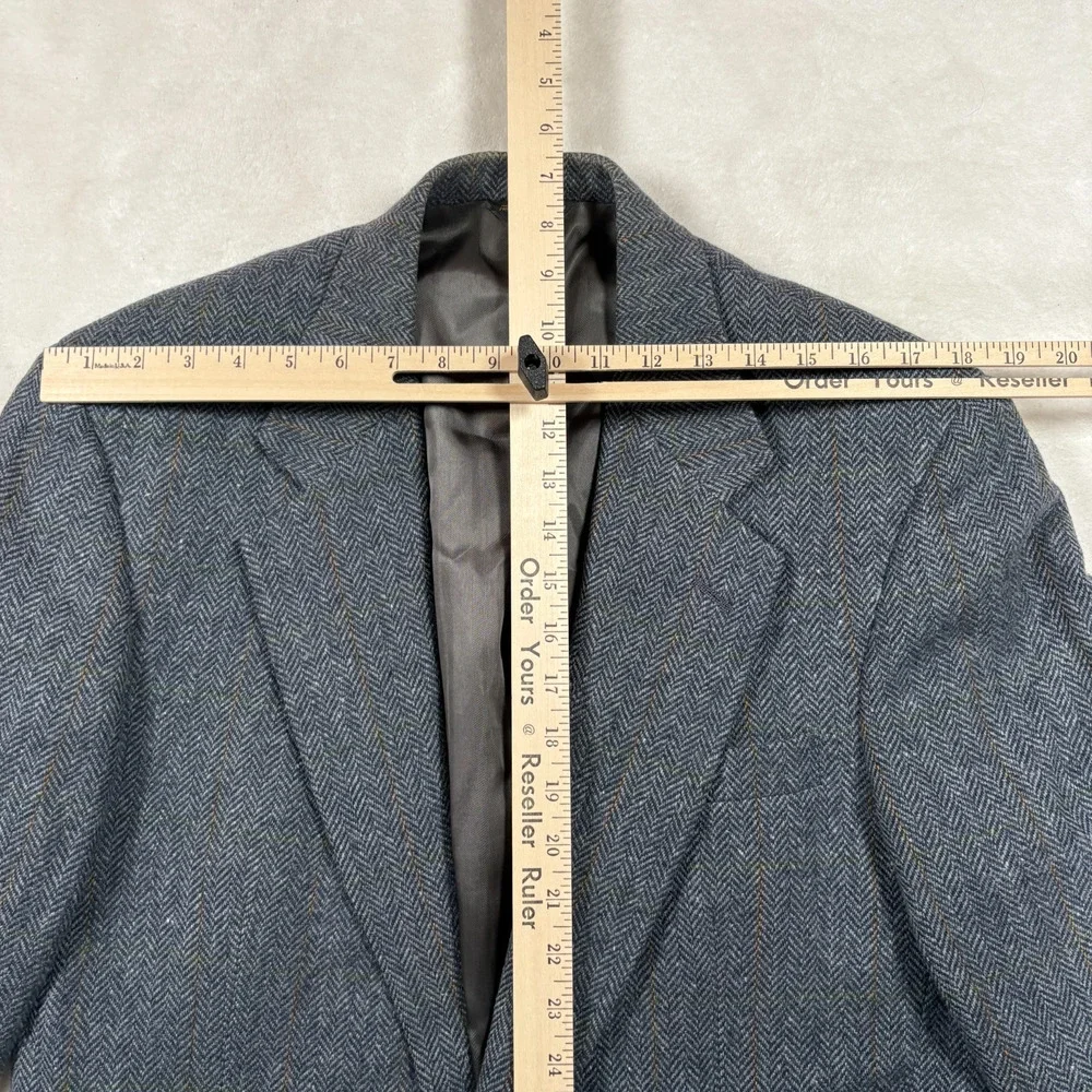 College Town Clothes Mens Wool Blazer Gray Herringbone Plaid Sport Coat Vintage